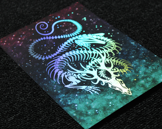 Bonedust - Eastern Dragon Skeleton - A5 Holographic Foil Print