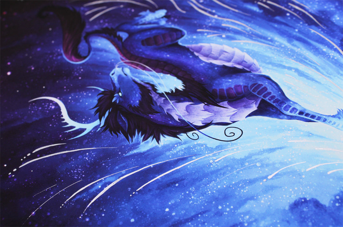 Star Fall - A4 Silver ink hand embellished print - 2CS