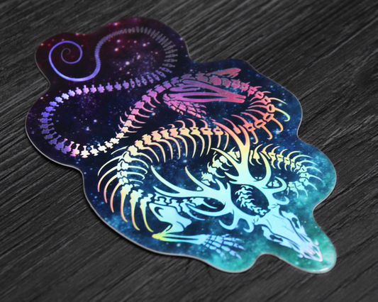 Skeleton Eastern Dragon - Rainbow Holographic Vinyl Sticker