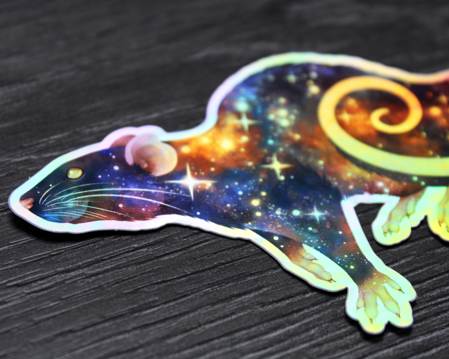 Space Rat Sitting - Rainbow Holographic Vinyl Sticker