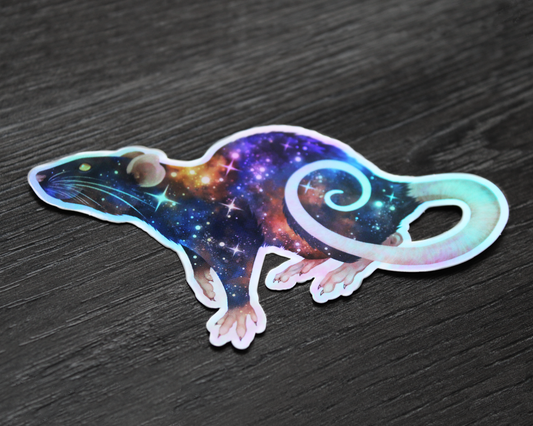 Space Rat Sitting - Rainbow Holographic Vinyl Sticker