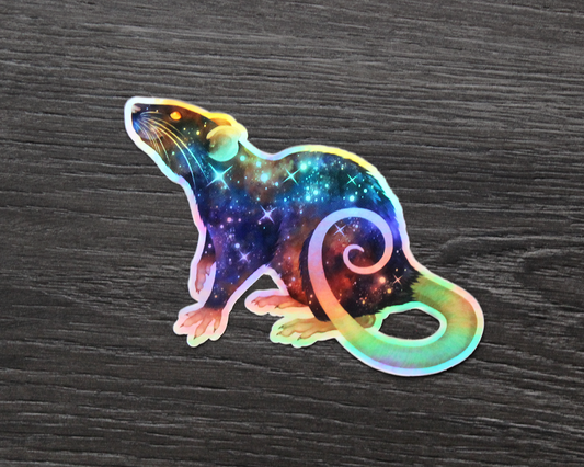 Space Rat Sitting - Rainbow Holographic Vinyl Sticker