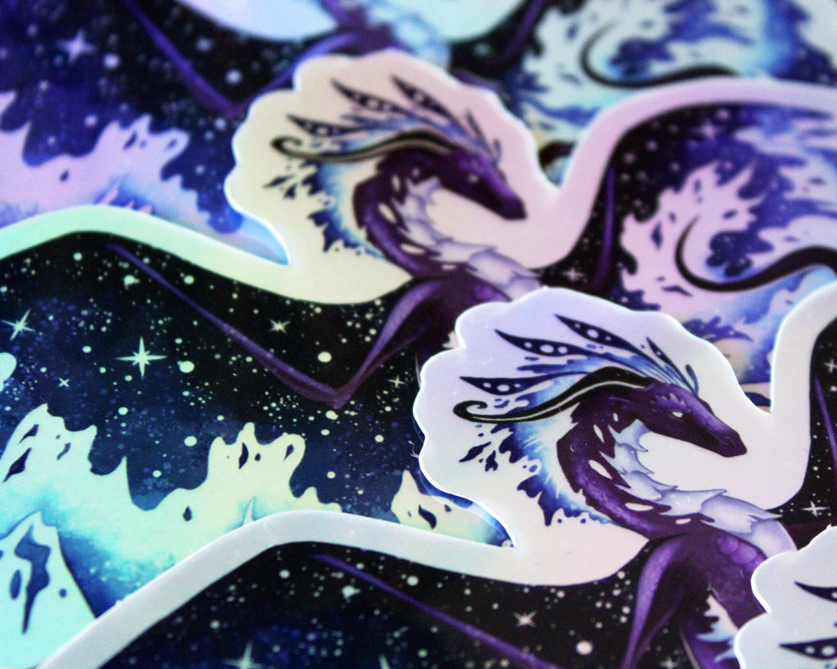 Space Dragon (Colourful) - Rainbow Holographic Vinyl Sticker