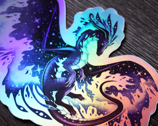 Space Dragon (Colourful) - Rainbow Holographic Vinyl Sticker