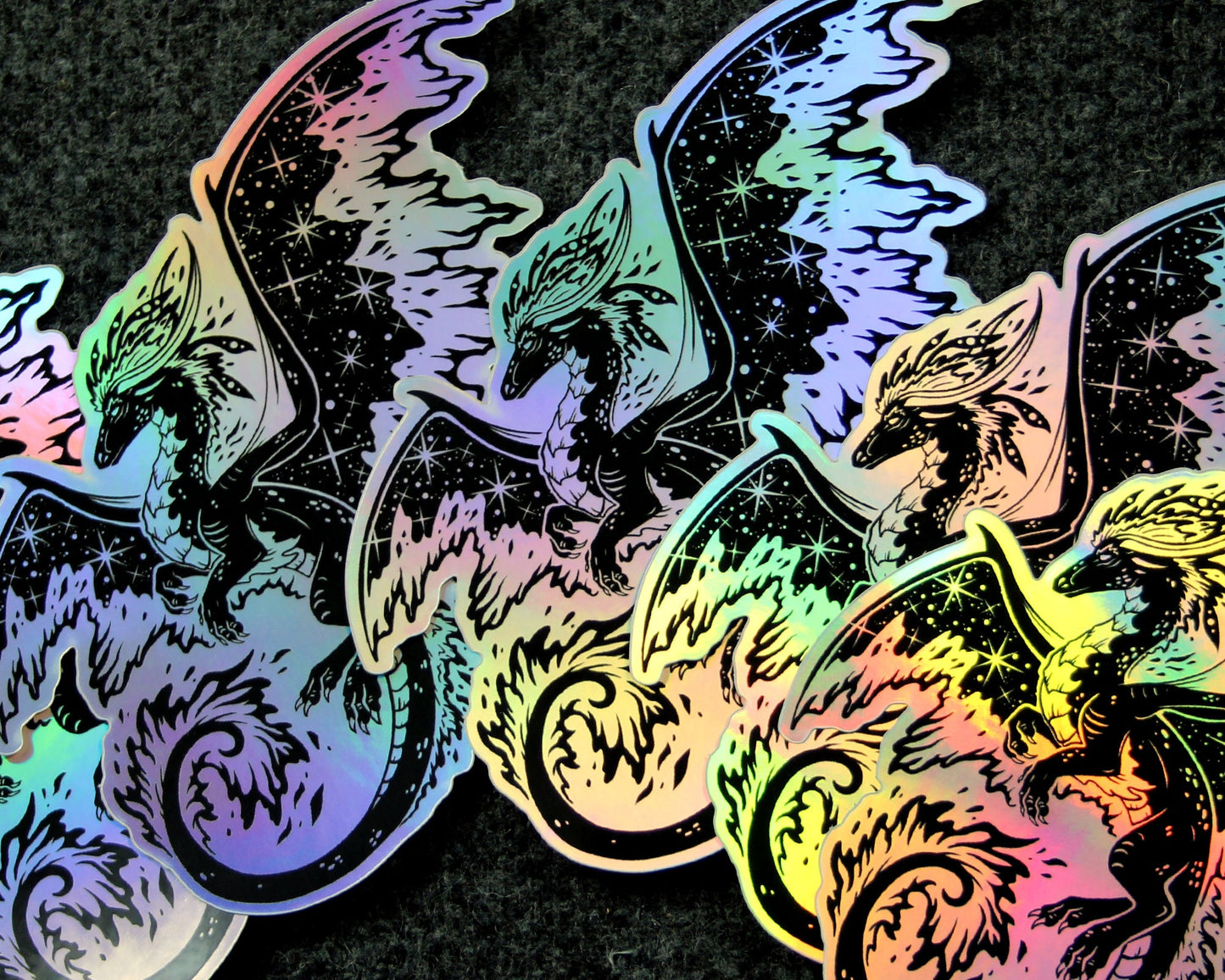 Space Dragon (Black) - Rainbow Holographic Vinyl Sticker