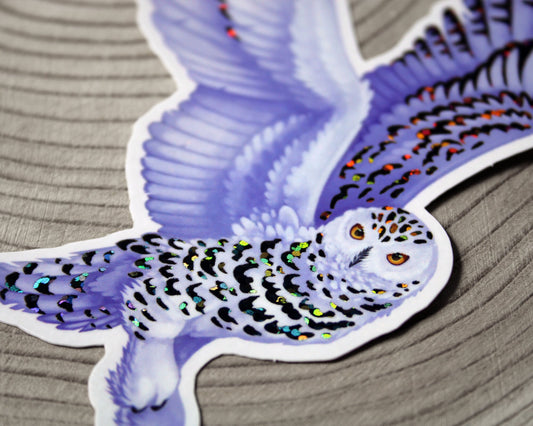 Snowy Owl - Rainbow Glitter Vinyl Sticker