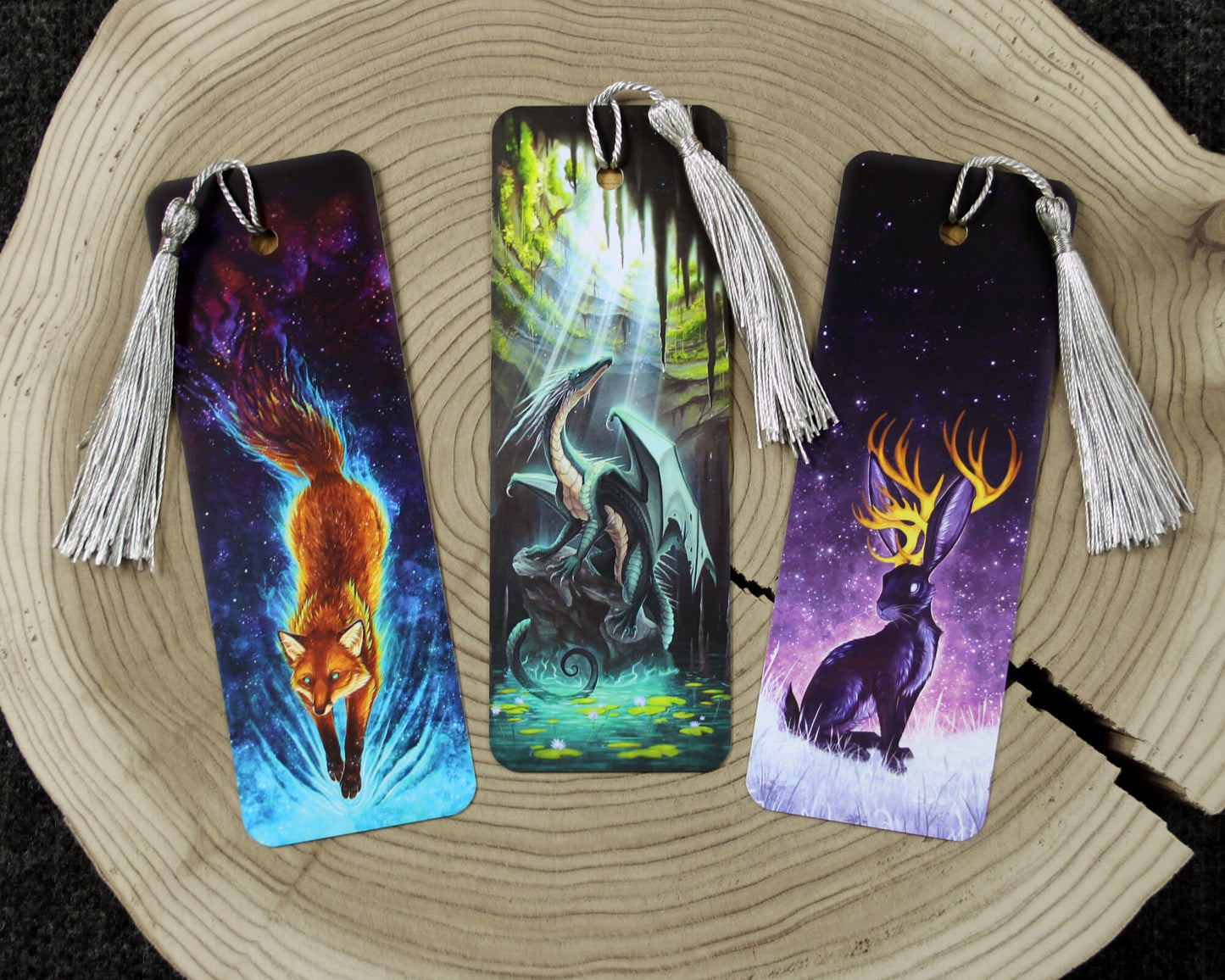 Set of 3 Bookmarks (Fox, Dragon, Jackalope)