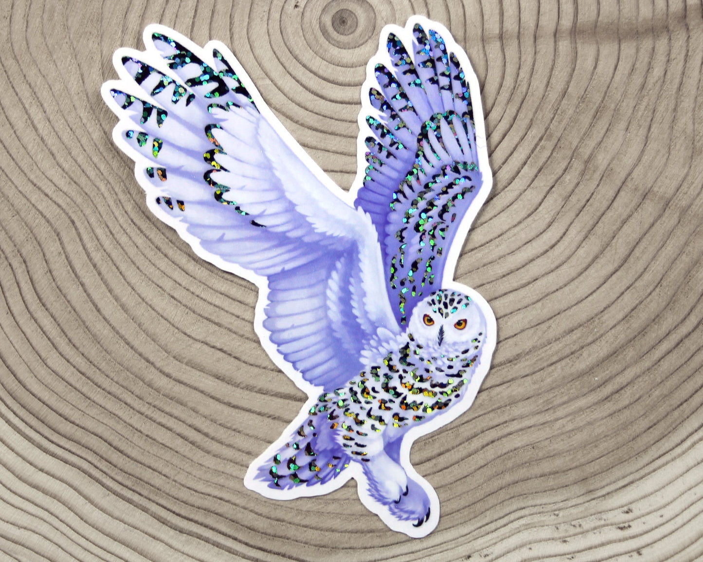 Snowy Owl - Rainbow Glitter Vinyl Sticker
