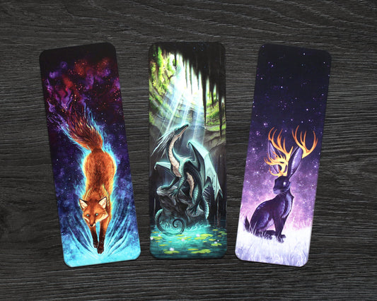 Set of 3 Bookmarks (Fox, Dragon, Jackalope)