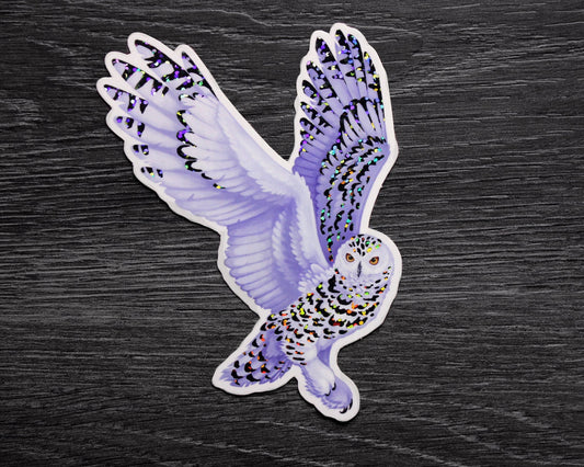 Snowy Owl - Rainbow Glitter Vinyl Sticker