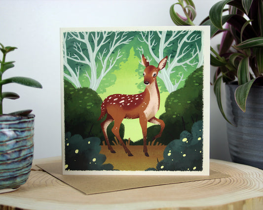 Seasonal Animals - Spring Fawn - 150x150mm Square Blank Greeting Card