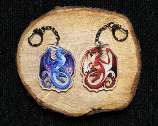 Red and Blue Dragon - Double sided acrylic keyring charm