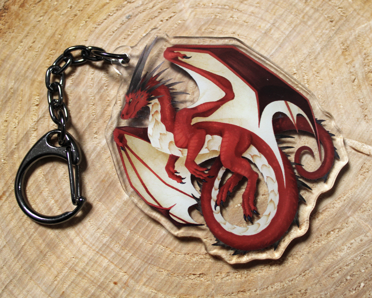 Red and Blue Dragon - Double sided acrylic keyring charm
