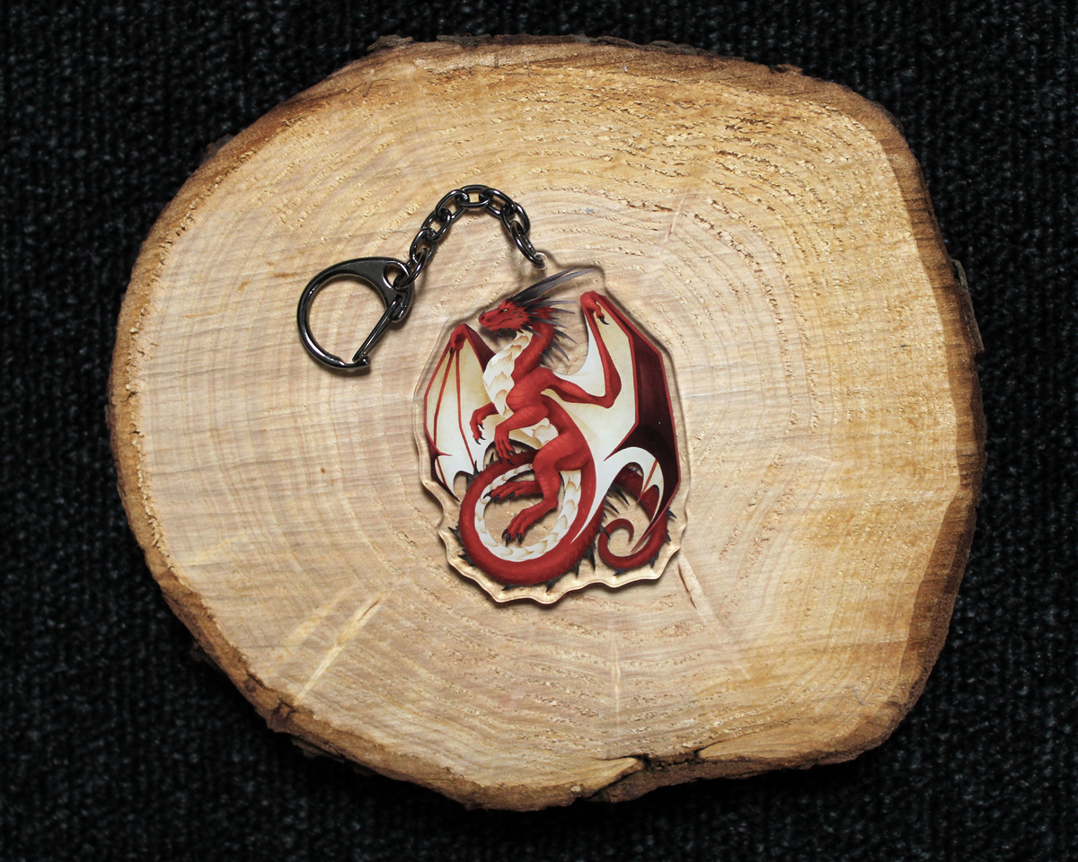 Red and Blue Dragon - Double sided acrylic keyring charm