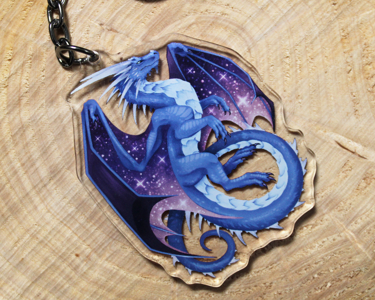 Red and Blue Dragon - Double sided acrylic keyring charm