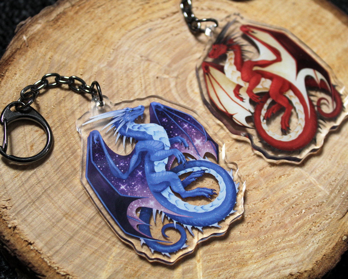 Red and Blue Dragon - Double sided acrylic keyring charm