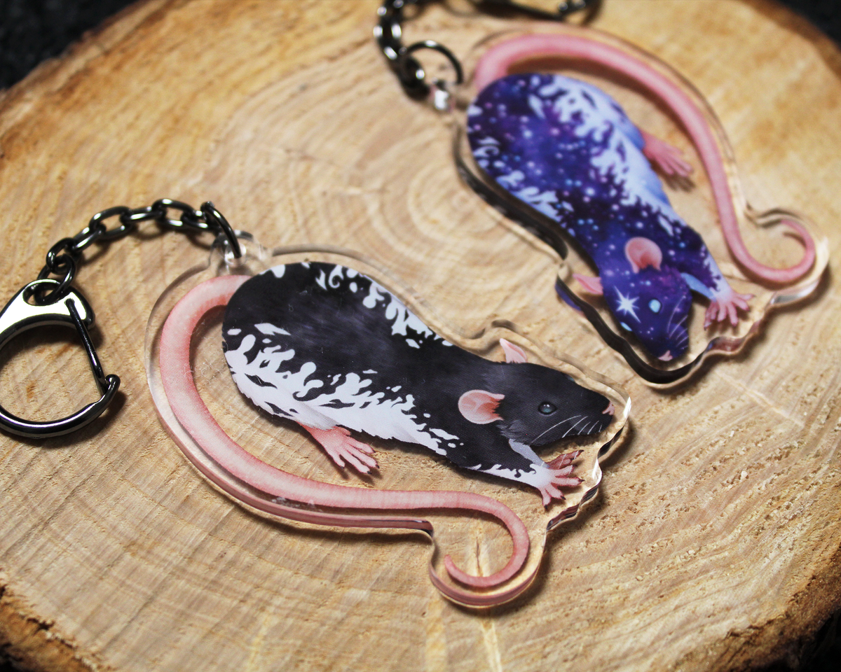 Black and Celestial Hooded Rat - Double sided acrylic keyring charm