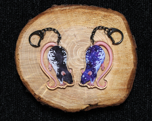 Black and Celestial Hooded Rat - Double sided acrylic keyring charm
