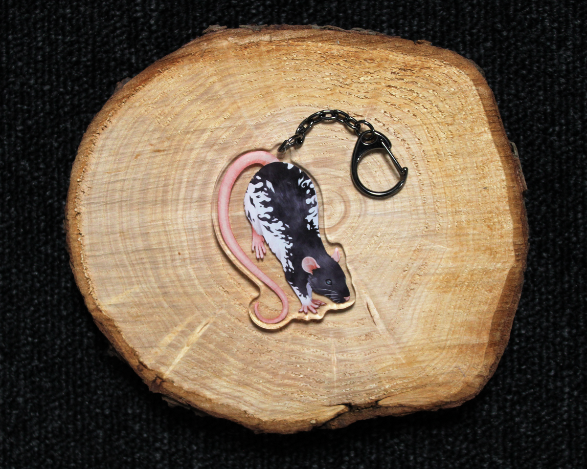 Black and Celestial Hooded Rat - Double sided acrylic keyring charm