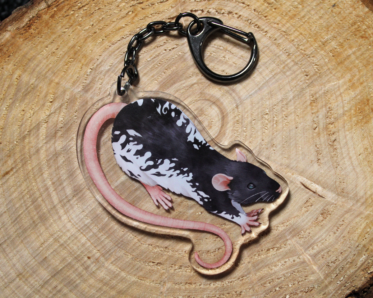 Black and Celestial Hooded Rat - Double sided acrylic keyring charm