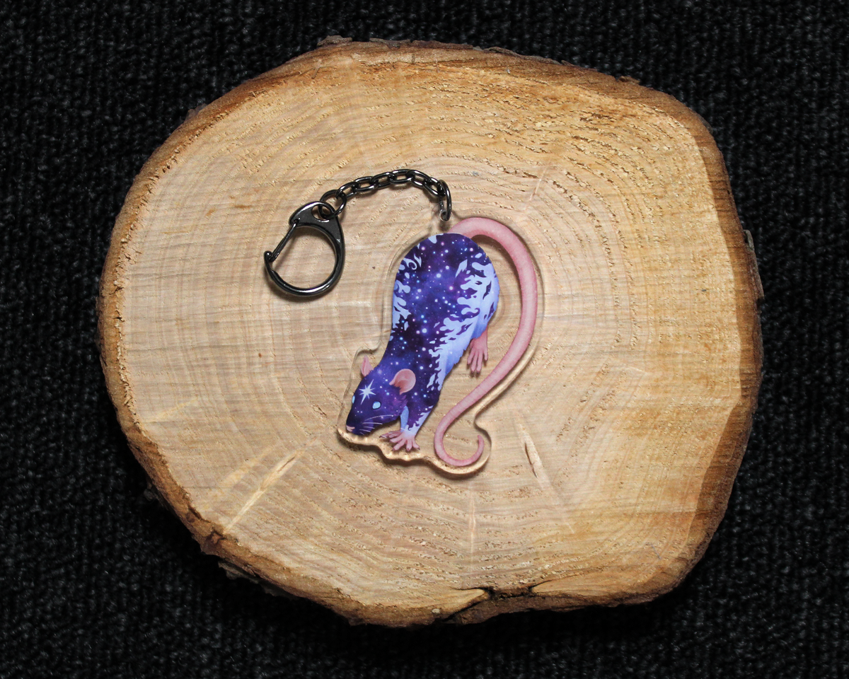 Black and Celestial Hooded Rat - Double sided acrylic keyring charm