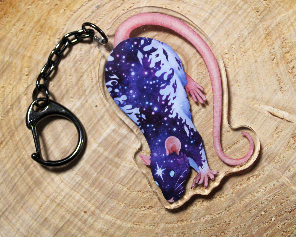 Black and Celestial Hooded Rat - Double sided acrylic keyring charm