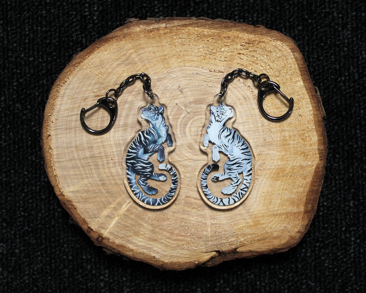 Black and White Tiger - Double sided acrylic keyring charm