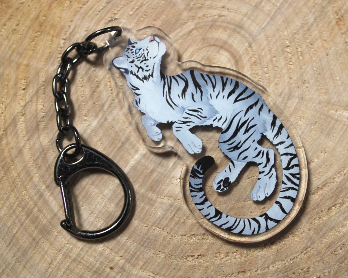 Black and White Tiger - Double sided acrylic keyring charm