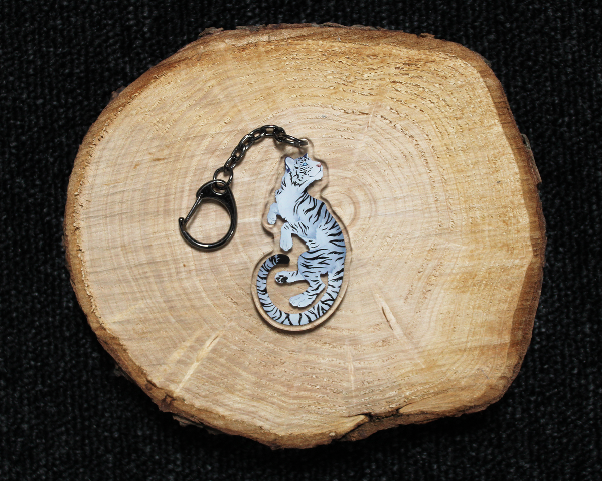 Black and White Tiger - Double sided acrylic keyring charm