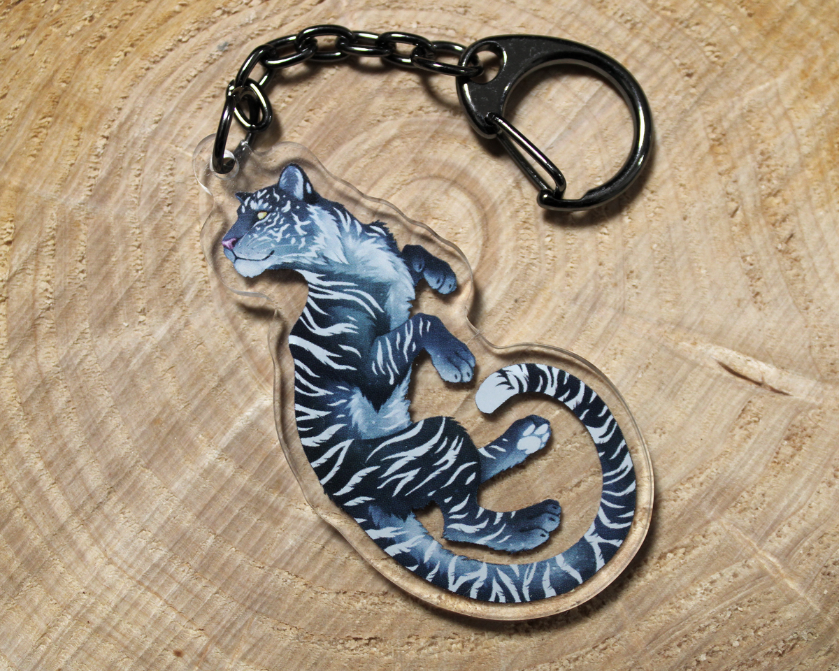 Black and White Tiger - Double sided acrylic keyring charm