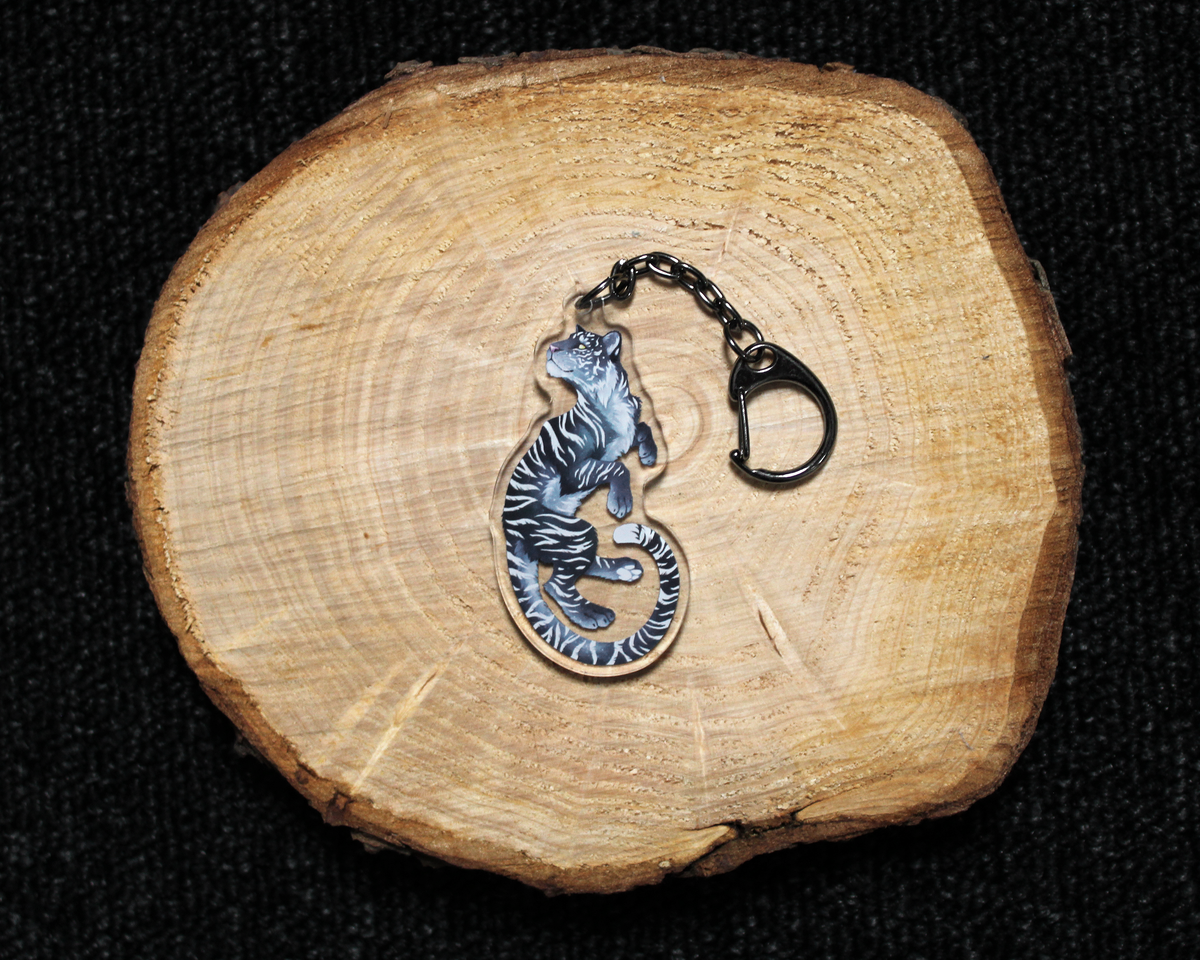 Black and White Tiger - Double sided acrylic keyring charm