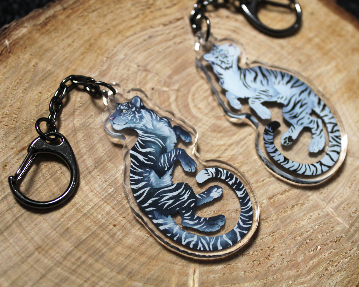 Black and White Tiger - Double sided acrylic keyring charm