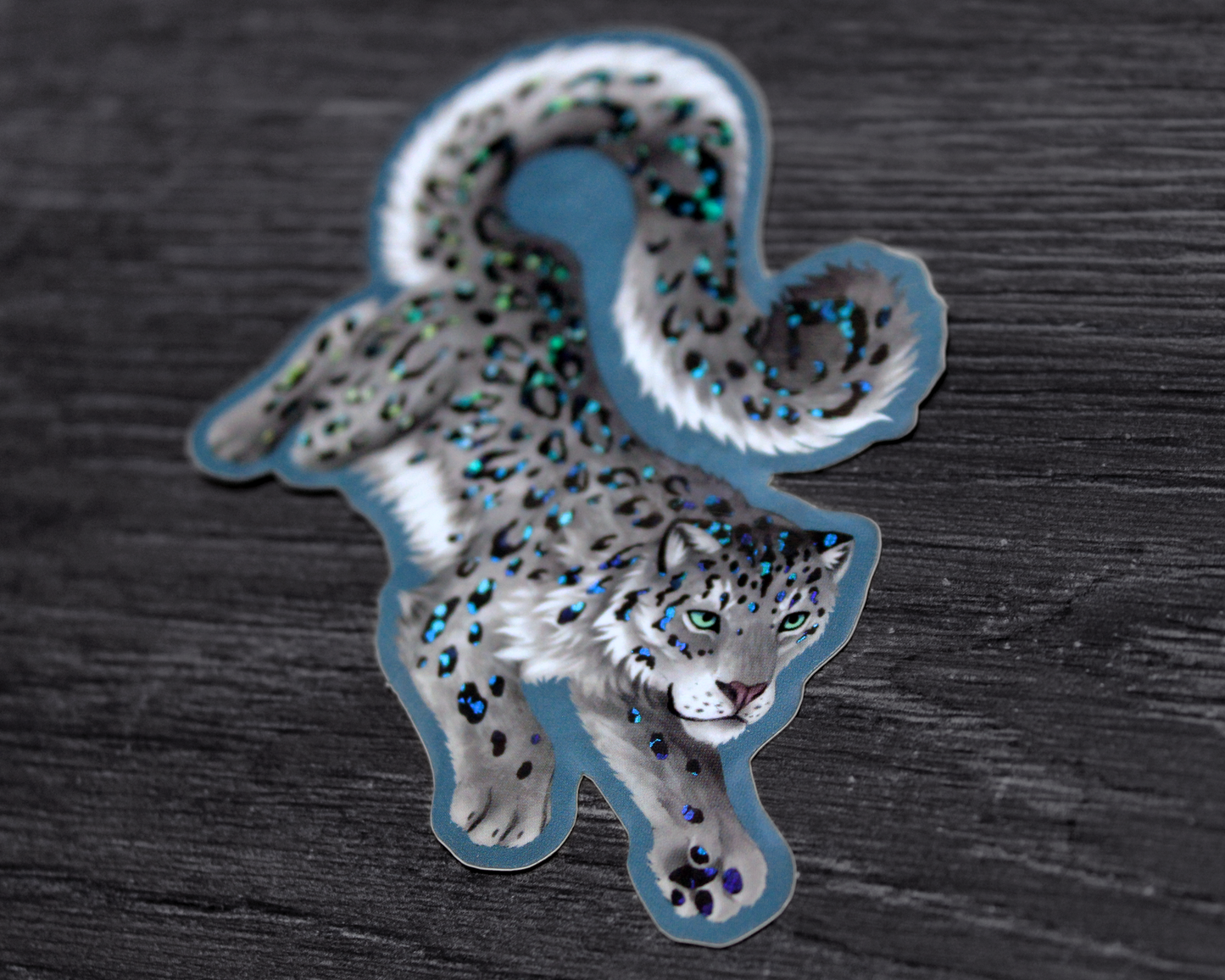 Snow Leopard - Rainbow Glitter Vinyl Sticker
