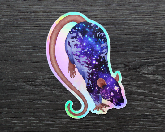 Space Rat Jumping - Rainbow Holographic Vinyl Sticker