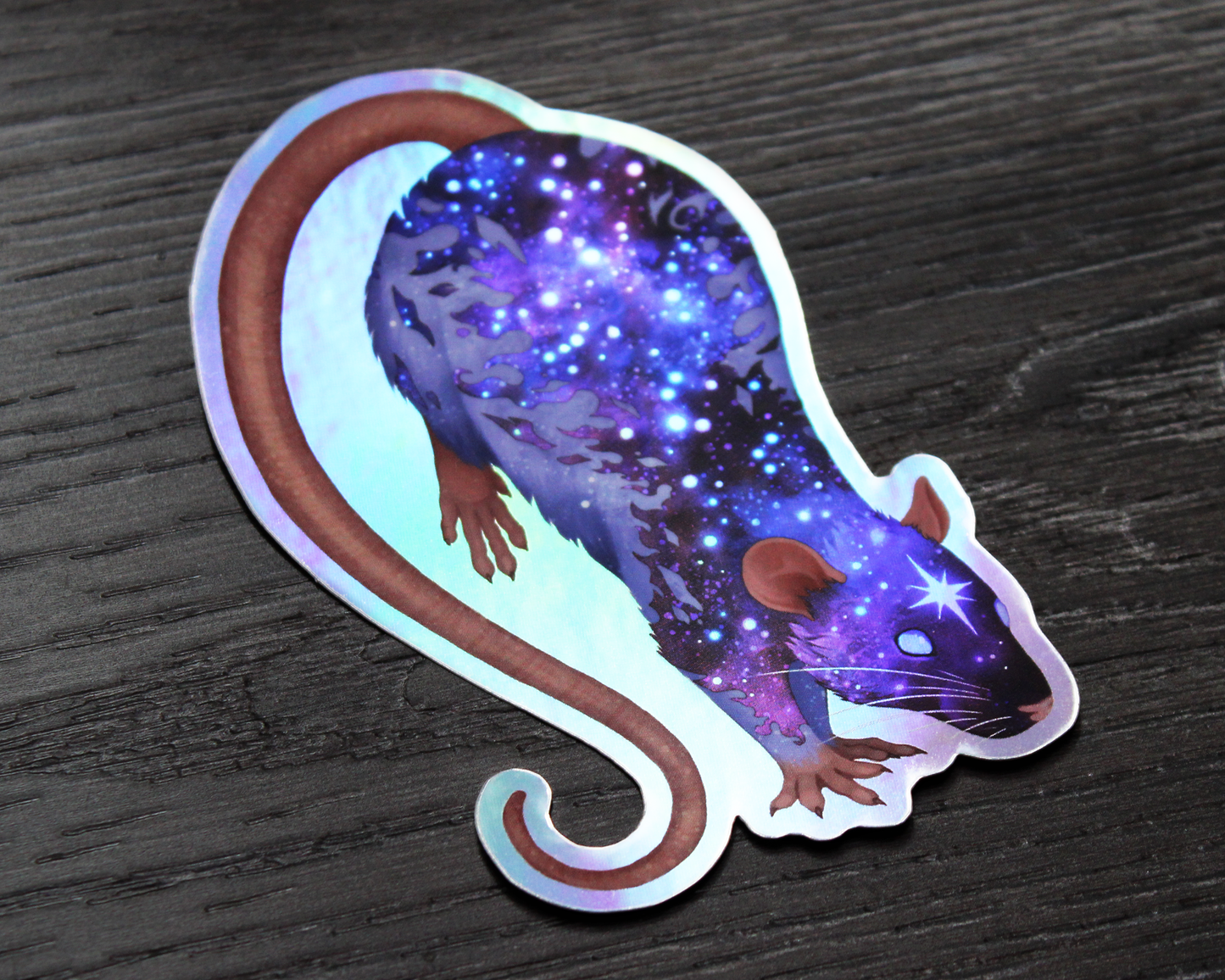Space Rat Jumping - Rainbow Holographic Vinyl Sticker