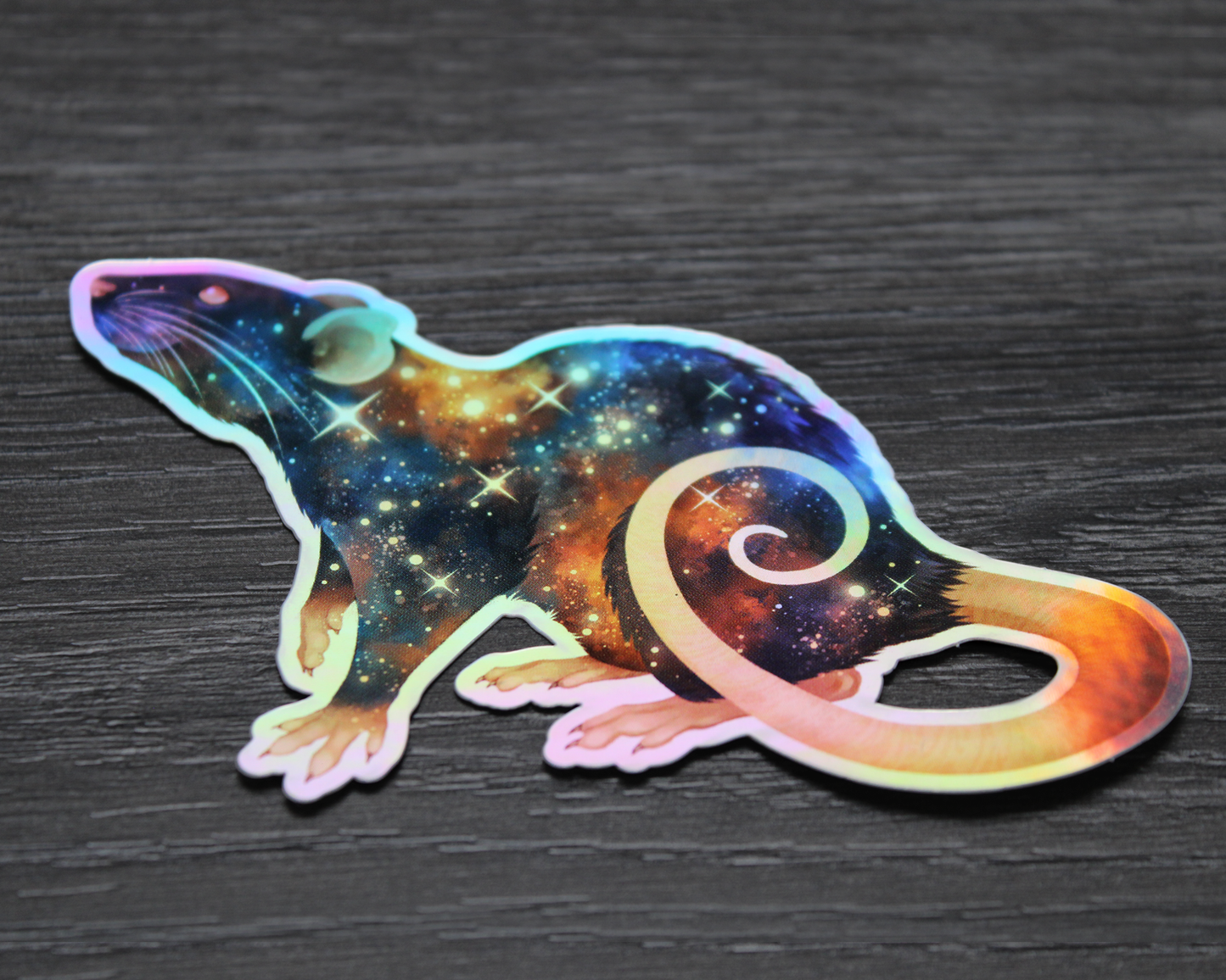 Space Rat Sitting - Rainbow Holographic Vinyl Sticker