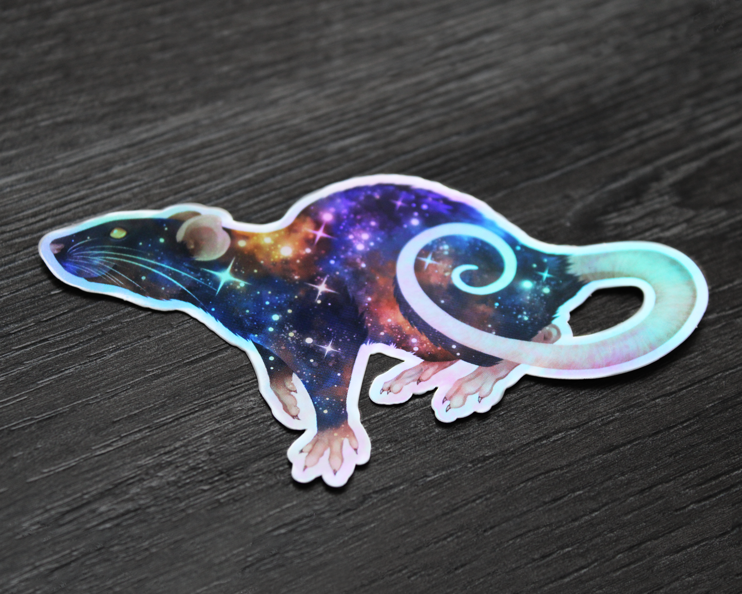 Space Rat Sitting - Rainbow Holographic Vinyl Sticker