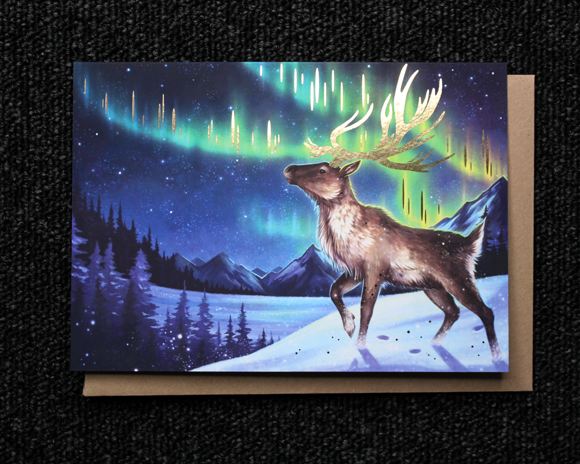 Aurora Nights - 5x7" Gold Foil Blank Greeting Card - 2CS