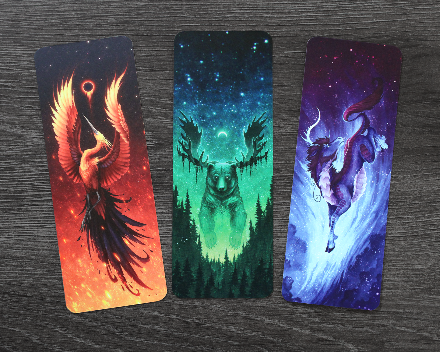 Set of 3 Bookmarks (Phoenix, Bear, Kirin)