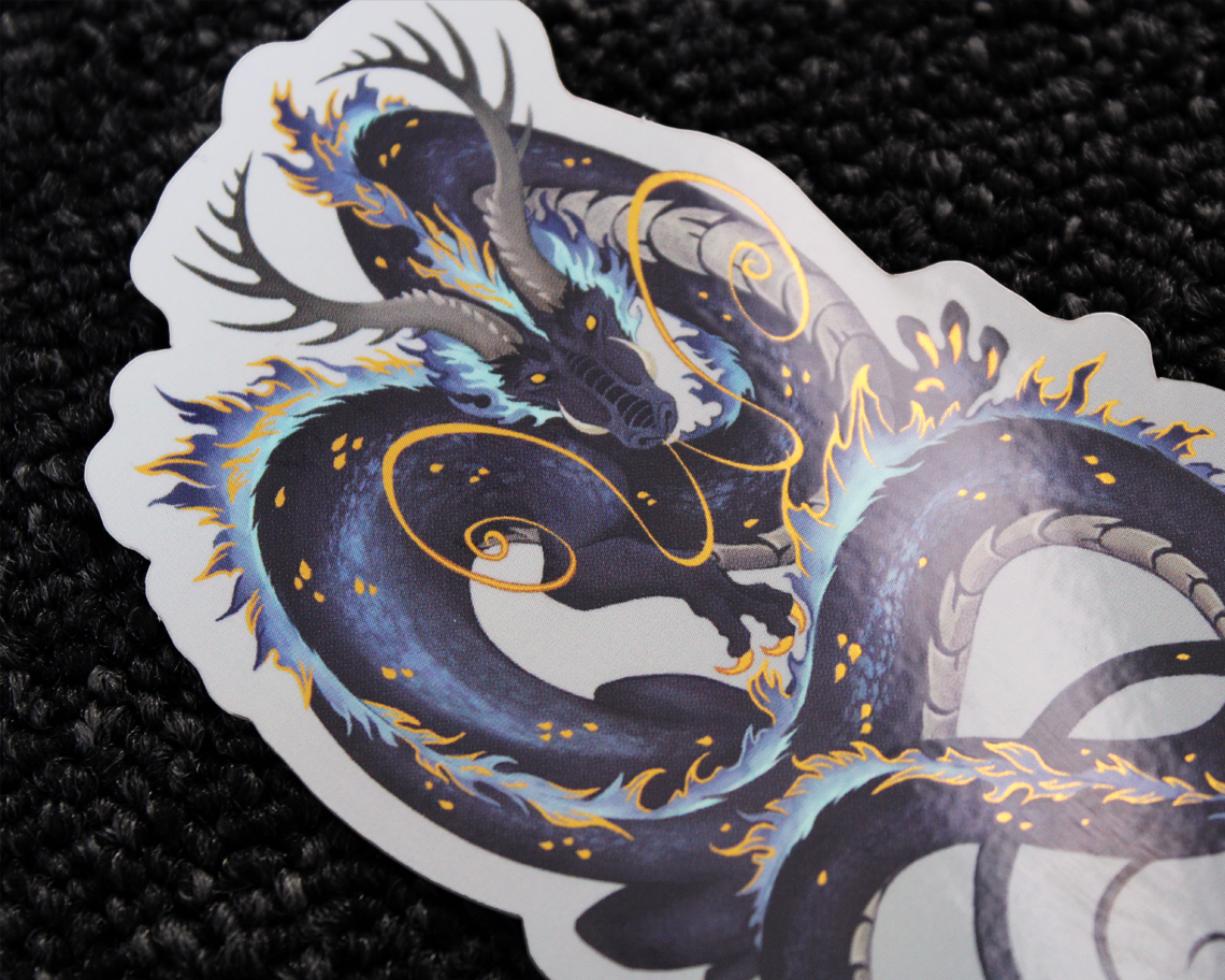 Black & Gold Eastern Dragon - Mirror Vinyl Sticker