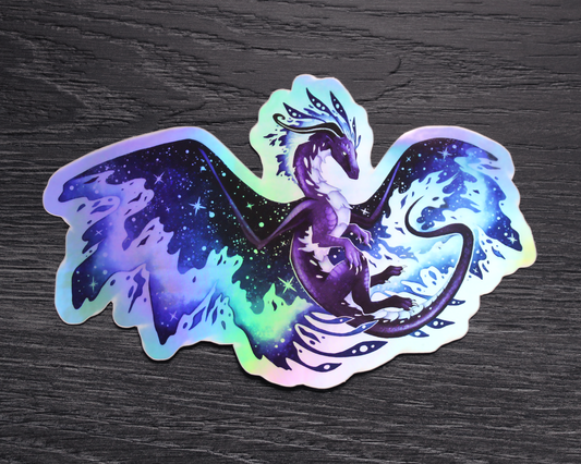 Space Dragon (Colourful) - Rainbow Holographic Vinyl Sticker