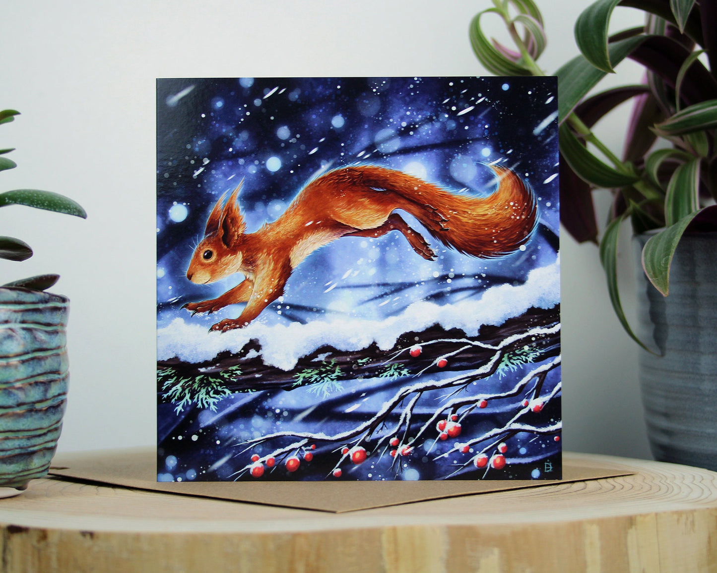 Snowy Squirrel - 150x150mm Square Blank Greeting Card