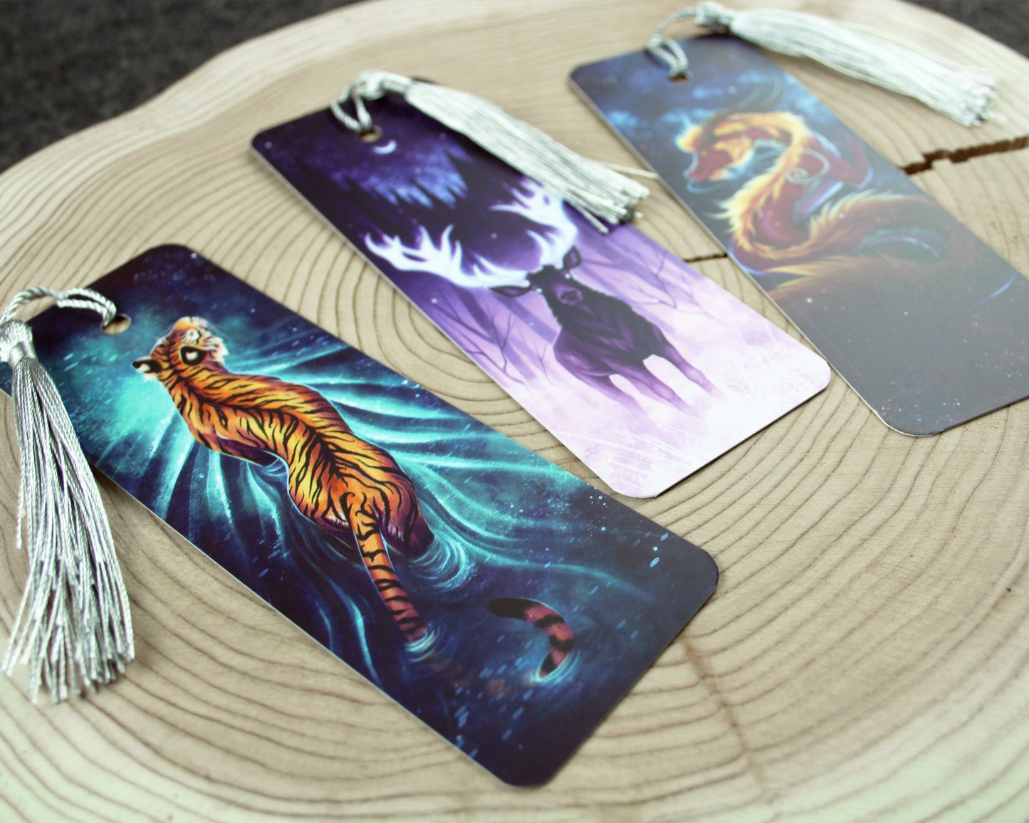 Set of 3 Bookmarks (Tiger, Stag, Dragon)