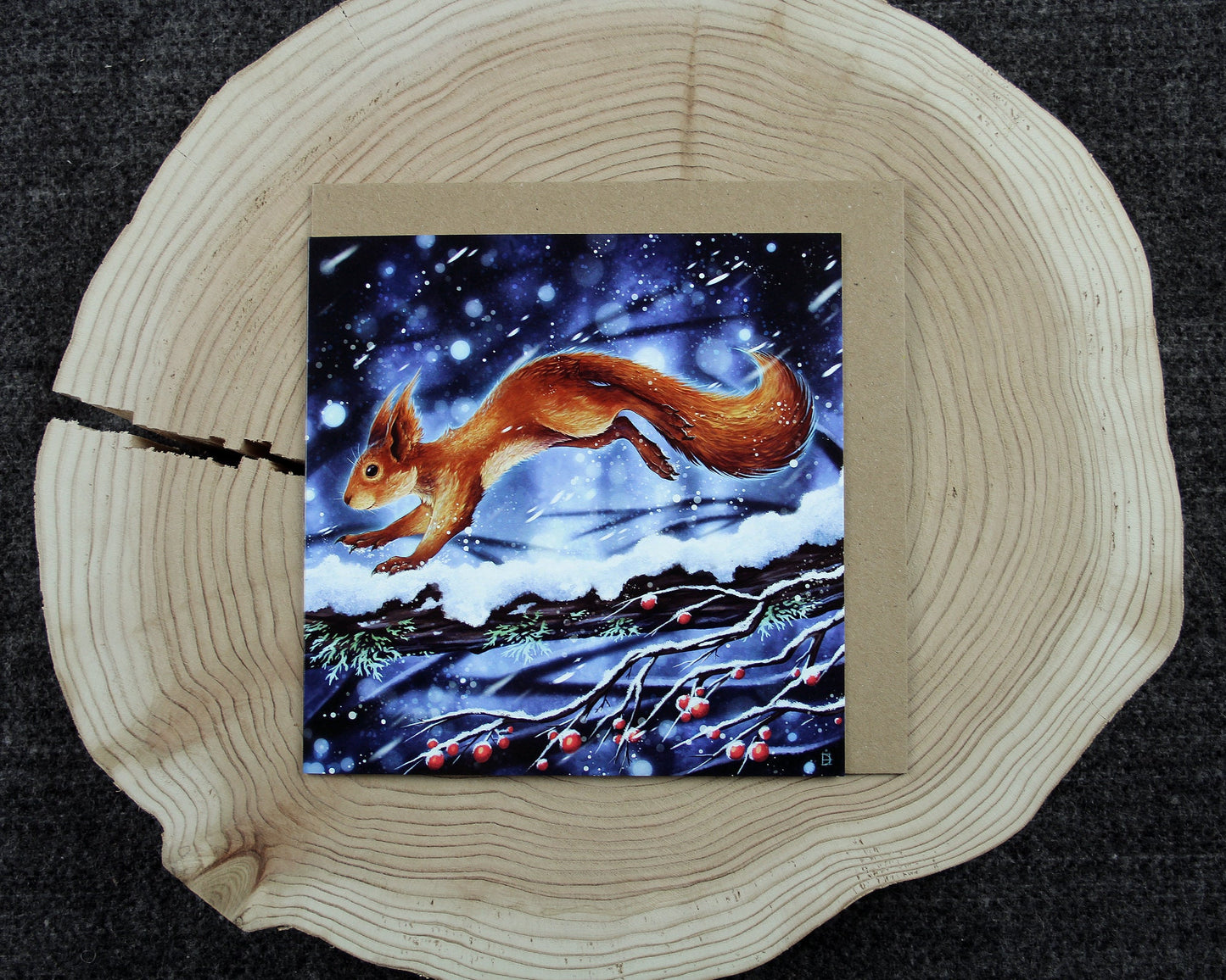 Snowy Squirrel - 150x150mm Square Blank Greeting Card