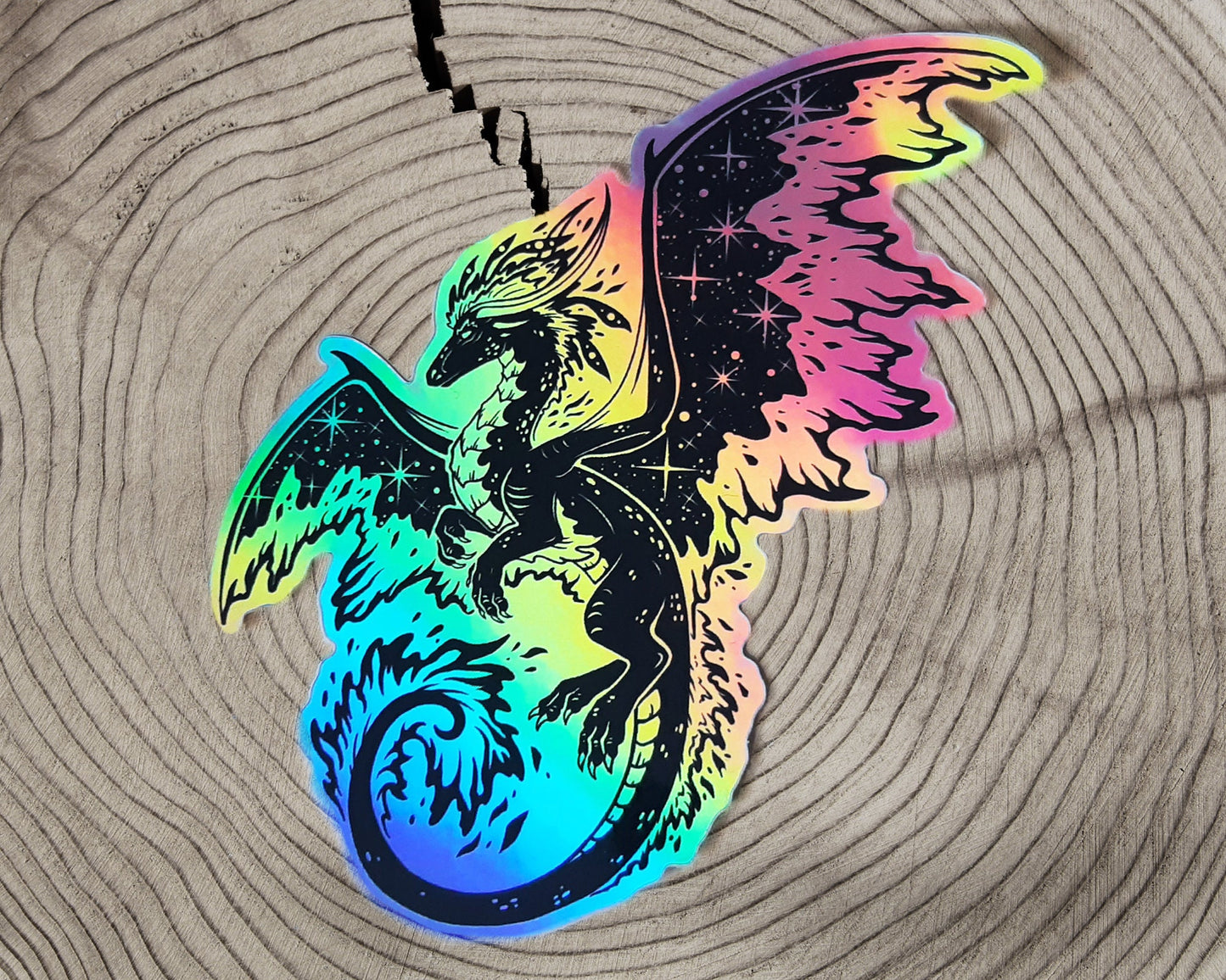 Space Dragon (Black) - Rainbow Holographic Vinyl Sticker