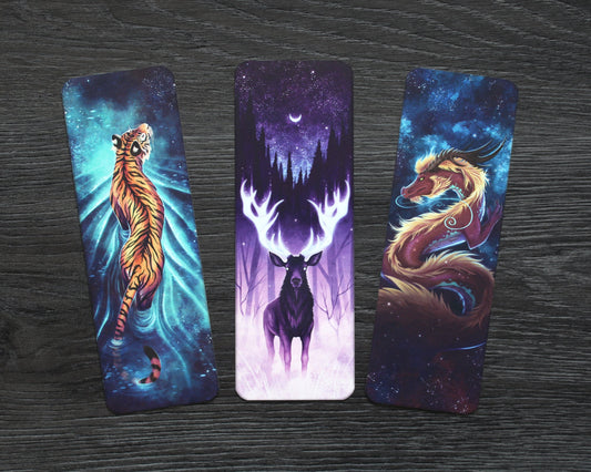 Set of 3 Bookmarks (Tiger, Stag, Dragon)