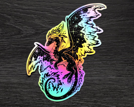 Space Dragon (Black) - Rainbow Holographic Vinyl Sticker